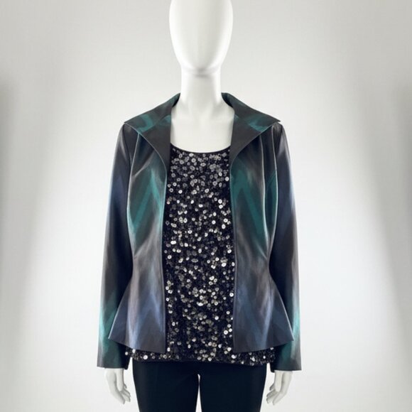 Chico's Women's Sequin Tank Top and Zelma Blurred Chevron 3/4 Sleeve Jacket Set - Picture 1 of 12